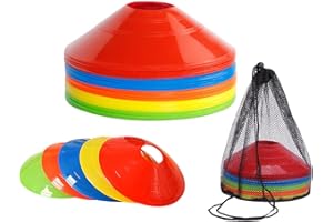 FainFun Plots de Marquage, 25 Stück Plots Agility Couleurs avec Support et Sac en Filet, Plot Cone Sport pour Enfant, Lot de Cônes Plots de Marqueur de Football en Plastique, Cone Entrainement Foot