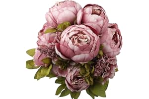 JOYHAZE - Lote de 1 ramo de peonías, 19 pulgadas de seda grandes flores de peonías con cogollos para la decoración de la oficina de reunión de la familia de la boda, pieza central de mesa, arreglo