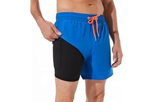 ineepor Bañador para Hombre 2 en 1 de Secado Rápido con Forro de Compresión Pantalones Cortos Hombre Deporte con Bolsillos con Cremallera Elástico de Forro Pantalones Cortos de Playa