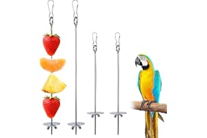 Fadcaer 4 Pcs Stainless Steel Parrot Skewer Feeder - Veggies and Fruit Food Holder, Hanging Feed Tool, Foraging Toy for Budgie Parakeet Cockatiel