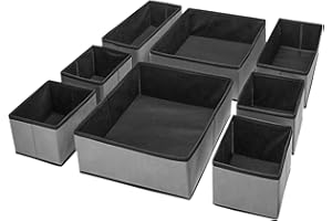Puricon 8er-Set Aufbewahrungsbox Stoff Schubladen-Organizer/Ordnungssystem für Kleidung faltbare Aufbewahrungskisten Set Boxen für Kleiderschrank Schlafzimmer -Grau