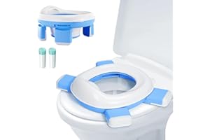MINVOO Orinal Portátil Niños Plegable WC Baño Portatil Niños Orinales Infantiles Asiento de Inodoro Plegable para Bebé 2 en 1 Ayuda para Aprender a ir al Baño pare 1-6 años Casa y Viaje (Azul)