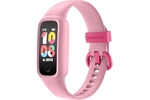 BIGGERFIVE Vigor 2 L Montre de Fitness pour Enfants pour Filles garçons de 5 à 15 Ans, étanche IP68, Tracker d'activité, podomètre, Moniteur de fréquence Cardiaque, Compteur de Pas de Calories, Rose