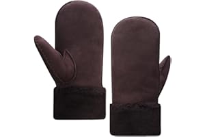 Harssidanzar Gants d'hiver pour hommes,Mittens laine de mouton chauffée gants de manchette en fourrure, adaptés au temps froid d'hiver KM042