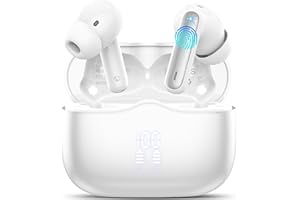 XINWLD Auriculares Inalambricos Bluetooth, Auriculares Bluetooth 5.4 con Reducción de Ruido 4 Mic, 40H Cascos Inalambricos con HiFi Estéreo, Pantalla LED, IP7 Impermeable, Carga Rápida, Ajuste Cómodo, Blanco