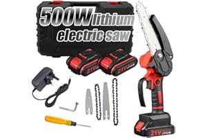 Irishom Mini Chainsaw, 4 inch&6 inch Portable Electric Chainsaw Cordless with Security Lock 2 Chains 2PCS 21V 1500mAh Batteries，Small Handheld Chainsaw for Garden Courtyard Branches Wood Cutting Tree