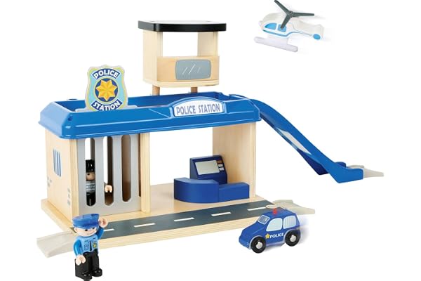 Small Foot Commissariat de police et accessoires en bois certifié 100% FSC®, matériel inclus, compatible avec tous les rails