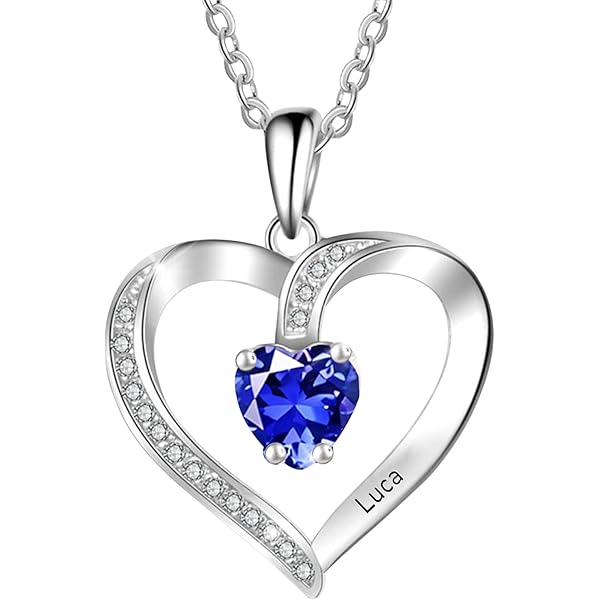 INBLUE Collana Personalizzata Con Ciondolo Cuore In Argento 925 – Incisa Con Nomi E Pietre Di Nascita – Regalo Per Mamma, Nonna, Moglie - 2