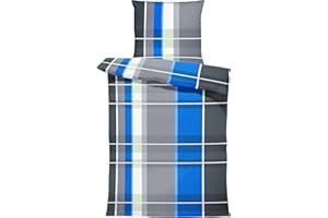 one-home Bettwäsche Mikrofaser Garnitur Bettbezug modern viele Muster mit Reißverschluss, Farbe:Kariert blau, Größe:2 teilig 135x200 cm