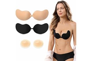 Trustnice Soutien Gorge Dos Nu, Invisible Soutien Gorge Adhesif Push Up, 2 Paires Soutien Gorge sans Bretelle Réutilisable avec Cache-téton Femme pour Robe de Soirée