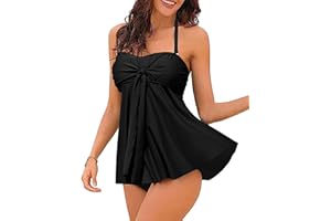 Vancavoo Tankini Traje De Baño para Mujer Bañador Conjunto de Dos Piezas Sexy Cuello Halter Push up Sujetador con Braga de Cintura Alta Swimsuit