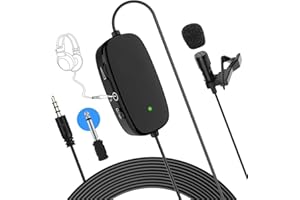 Moman S6M2 6M Ansteckmikrofon Smartphone, Mini Lavalier Mikrofon 3,5mm-6,3mm TRRS-TRS mit Audioüberwachung Low-Cut Gain Control für Kamera Tablet Laptop PC