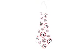 Happium Happy 50 Birthday Krawatte Nummer 50, Partyzubehör, Party nach Alter 50 Ideen und Dekorationen, lustige Geburtstagsschärpe, rot 50, weiße Zahlenkrawatte, weiß, Measuring approx. 60 x 28 cm or