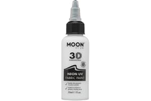 Moon Glow Peinture tissu néon UV 3D – Peinture tissu pour vêtements, t-shirts, sacs, chaussures et toile, blanc, 30 ml (lot de 1)