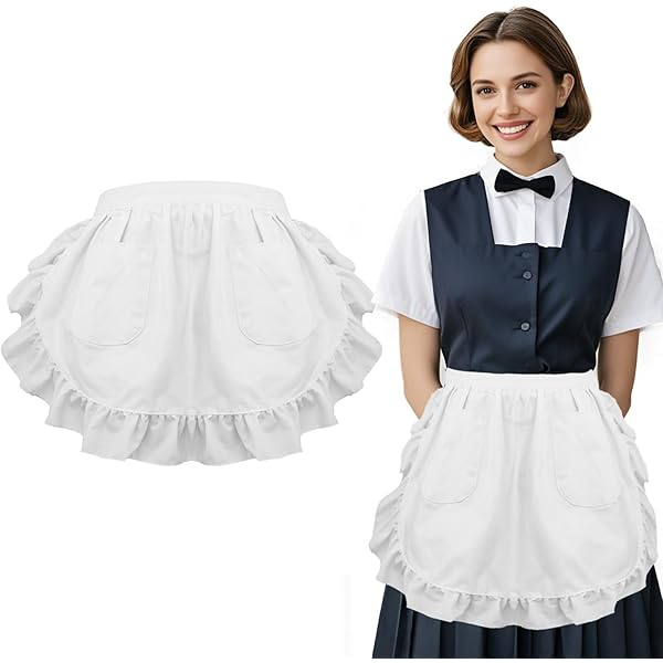 Grembiule Da Cucina In Cotone Bianco Retrò - Regolabile Con Tasche, Taglia Unica Per Cameriera O Casa - Foto 8