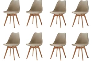 GrandCA HOME 8er Set Esszimmerstühlen, Polsterstuhl mit Beinen aus Buchenholz, für Esszimmer, Wohnzimmer, Schlafzimmer, Küche (Khaki)