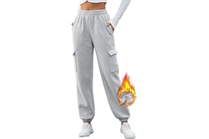 heekpek Pantalon Cargo pour Femme Pantalons de Jogging en Coton Doublé de Polaire Pantalon Large à Taille Haute Automne Hiver Vêtements de Sport pour Le Yoga, Le Fitness