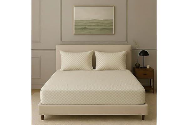 Trance Home Linen 100% Cotton Jacquard Weave Fitted Bedsheet for King Size Bed with 2 Pillow Cover - Premium 300TC, Skin Friendly (78 x 72 Inches Pearl)