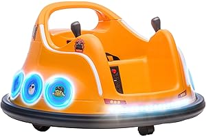 AIYAPLAY 12V Kids Bumper Car, Angry Bird Licensed 360° Children Electric Waltzer Car with Joysticks, Remote Control, Music USB LED Lights, for 3-5 Years Old, Orange