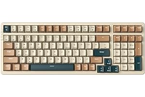 Qisan Mechaniczna klawiatura bezprzewodowa, USB, przewodowa klawiatura gamingowa, podświetlenie LED, brązowy, przełącznik, 100 klawiszy, układ US (brązowy/beżowy/ciemnozielony Combo)