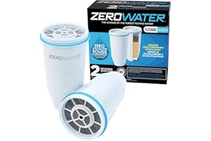 ZeroWater Replacement Water Filter Cartridges | 5 Stage Filtration System Reduces Fluoride, Chlorine, Lead and Chromium, 2 x Filter