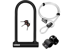 LASDOLODA Lucchetti a U per Bicicletta, Lucchetto Bici + 1200mm Cavo, Lucchetto Bicicletta con Staffa, Lucchetto Bici Antifurto Bici per Monopattino Elettrico, Moto, Mini Bike, Accessori Mountain Bike