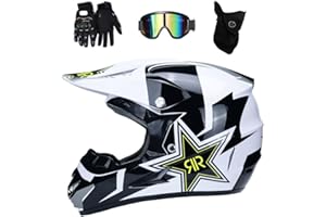 KHBTFNB Intégral Casque Motocross Ensemble, avec Lunettes Gants Masque, Jeunesse Enfant Hors Route Moto Casque Équipement de Protection, Downhill Enduro VTT MTB BMX Quad Dirt Bike Casque