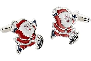 SHIPITNOW Boutons de Manchette Noel - Boutons de Manchette Père Noel Rouge et Blanc - Papa Noël - Boutons de Manchette Homme Réveillon - Vendu par Paire