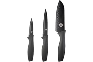 MasterChef Set Couteau Cuisine, Couteaux compris Couteau d'office, Couteau Universel et Couteau de Chef, Acier Inoxydable, Revêtement Antiadhésif, Manche Ergonomique