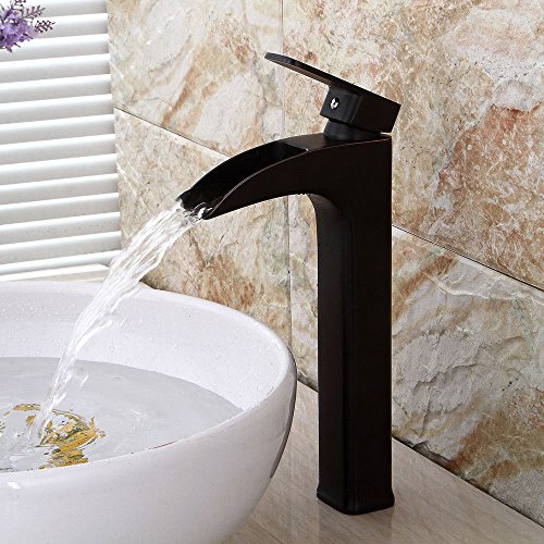 Preisvergleich Produktbild Lalaky Badezimmer Wasserhahn Küche Wasserhahn Spültischarmatur Spülbecken Waschtischarmatur Mischbatterie Antiker Wasserfall Einloch Kupfer Einzelstiel Schwarz Für Badezimmer Und Küchen