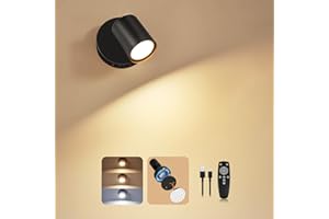 Dehobo Battery-Operated Wall Light, Stick On Wall Sconce with 3 Colour Temperatures, Rechargeable Dimmable Wall Spotlights Magnetic 350° Rotation, Cordless Lamps for Reading Bedside Indoor