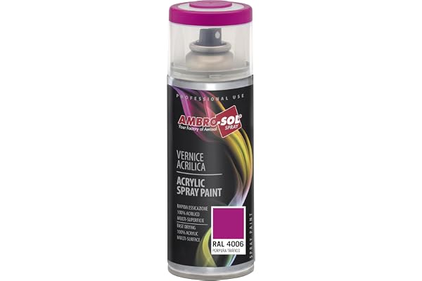 Ambro-Sol V4004006 Vernis peinture Acrylique Multi-Usage, Brillante pour Intérieur et Extérieur, Adapté a Tous Type de Matériau, Aérosol En Fer-Blanc Recyclable de 400 ml, Violette