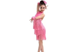 WISREMT Ragazza Paillettes Nappa Danza Abito Latino Salsa Ballo Sala da Ballo Costumi per 3-15 Anni Bambino Bambini Gioventù