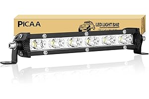 PICAA LED Barre Lumineuse Super Slim 7 Pouces 22.5cm 30W Une Rangée Rampe a LED Barre de LED Faisceau de Spot 12V 24V Hors Route Voiture Véhicules 4x4 SUV ATV Camion Tracteur