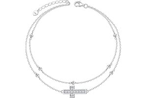 HOOHWE Anklets for Women 925 Sterling Silver Ankle Bracelet Heart/Infinity/Cross/Butterfly Anklet Summer Beach Adjustable Double Layered Beaded Foot Chian Jewelry Gift for Women Teen Girls