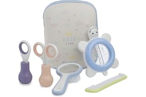 BEBE CONFORT Bebeconfort Baby Toiletry Set, Including Baby Hair Brush, Baby Comb with Baby Mirror, Baby Nail Clippers, Baby Scissors and Baby Bath Thermometer, 0m Plus, Paper Boats