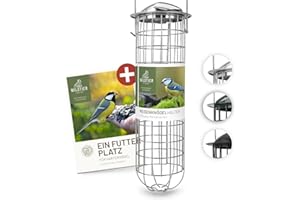 wildtier liebe Meisenknödelhalter aus Edelstahl 31cm, Silber - Vogelfutterspender aus rostfreiem Edelstahl, Vogel Futterstation, Futtersäule, Wildvögel Futtersilo, ganzjährige Fütterung