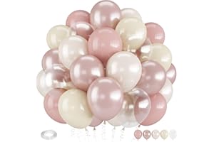 Froova Dusty Pink Balloons, 50 PCS 12 Inch Double Stuffed Blush Pale Light Pink and Pearl Balloon Clear Balloon for Women Girls Baby Shower Bridal Shower Wedding Boho Birthday Party Decorations