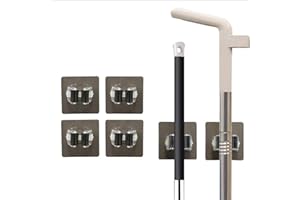 Mop Broom Holder - funvce 4 Pcs Adhesive Brush Holders No Drilling Cleaning Products Organiser Garden Tool Hanger Storage Wall Racks for Closet Kitchen Garage Bathroom