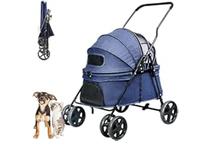 Nastarki Passeggino per Animali Domestici Fino a 15 kg Travel-Cinghia Cane Gatto con Guinzaglio di Sicurezza e Cestino Portaoggetti Passeggino per Cani Piccoli Pieghevole (Blu Navy)