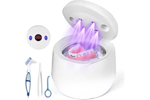 Limpiador Ultrasónico Dental con UV, Vankarr 45000Hz 25W Portátil Pod Dental para Férulas, Prótesis, Retenedores y Alineadores - 4 Lámparas UV-C, 200ml, Blanco