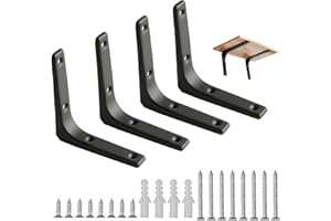 NUOSHEN 4PCS Shelf Bracket, 100*100mm Right Angle Wall Brackets with 16 Pcs Screws Heavy Duty Shelf Support for Table Bookshelf Wood Board Furniture Window(Black)