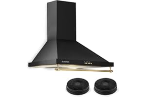 Klarstein Montblanc 60 - Hotte aspirante, Filtres inclus, Taille: 60cm, Débit d'air max.610 m3/h, 3 niveaux, Élégante, Filtres inclus, Noir