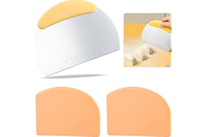 PTJJXA 3 Stück Backen Teigschneider, Edelstahl Teigschaber Tortenkarte, Kunststoff Teigschaberkarte, Teigkarte Schaber, Kante Ecken Teigschaber, Teigschaberkarte Set mit Messskala für Gemüse, Brot, Pizza