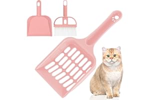 Zeuwets Paletta per Lettiera per Gatti, Paletta per Lettiera in Plastica, Paletta per Lettiera con Piccolo Set di Scope, Pala per Lettiera a Manico Lungo per Lettiere per Gatti (Rosa)