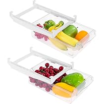 Cyrank Boîte De Rangement en Plastique sous étagère pour Réfrigérateur, Type Tiroir Rétractable, Boîte De Rangement pour Réfrigérateur, Gain De Place pour Congélateur, Fruits Et Légumes(Kaki