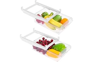 Viesap Cassetti Per Frigorifero, 2PCS Organizer Per Frigorifero Dal Design Unico, Con Cassetti Estraibili E Ripiani Per Frigorifero, Organizer Frigorifero Salvaspazio, Contenitore Per Frutta Verdura.