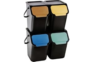 Practic Bini set med 4 papperskorgar, sopbehållare, stapelbar, lock med klicksystem, köksavfallssepareringssystem 4 x pappers