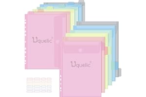 Uquelic Lot de 12 Pochettes Perforées A4 en Plastique - 6 Couleurs (Pochette Classeur avec 11 Trous) - Idéales pour Maison/Bureau (Couleur Macaron)