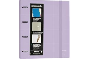 Grafoplás 88102969. Carpeta de 4 Anillas Troqueladas, Recambio 100 Hojas de 90 Gramos, 4 Separadores Extra Gruesos y Sobre Transparente, A4, Lavanda, Carpebook Unequal Grid